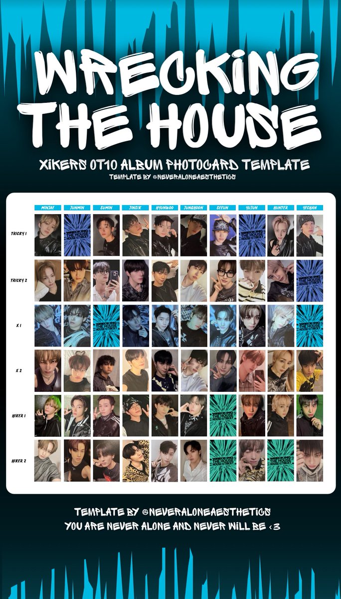 neveraloneaesth's tweet image. XIKERS WRECKING THE HOUSE PHOTOCARD TEMPLATE OT10 

WE’RE ALMOST THERE W THE ALBUM PCS YALL😭❤️

Lmk if anything is incorrect and send me pics of your pulls via DM! 🫶

#kpoptemplate #xikers #xikerstemplate #xikersphotocard #roady #sumin #seeun #yechan #yujun