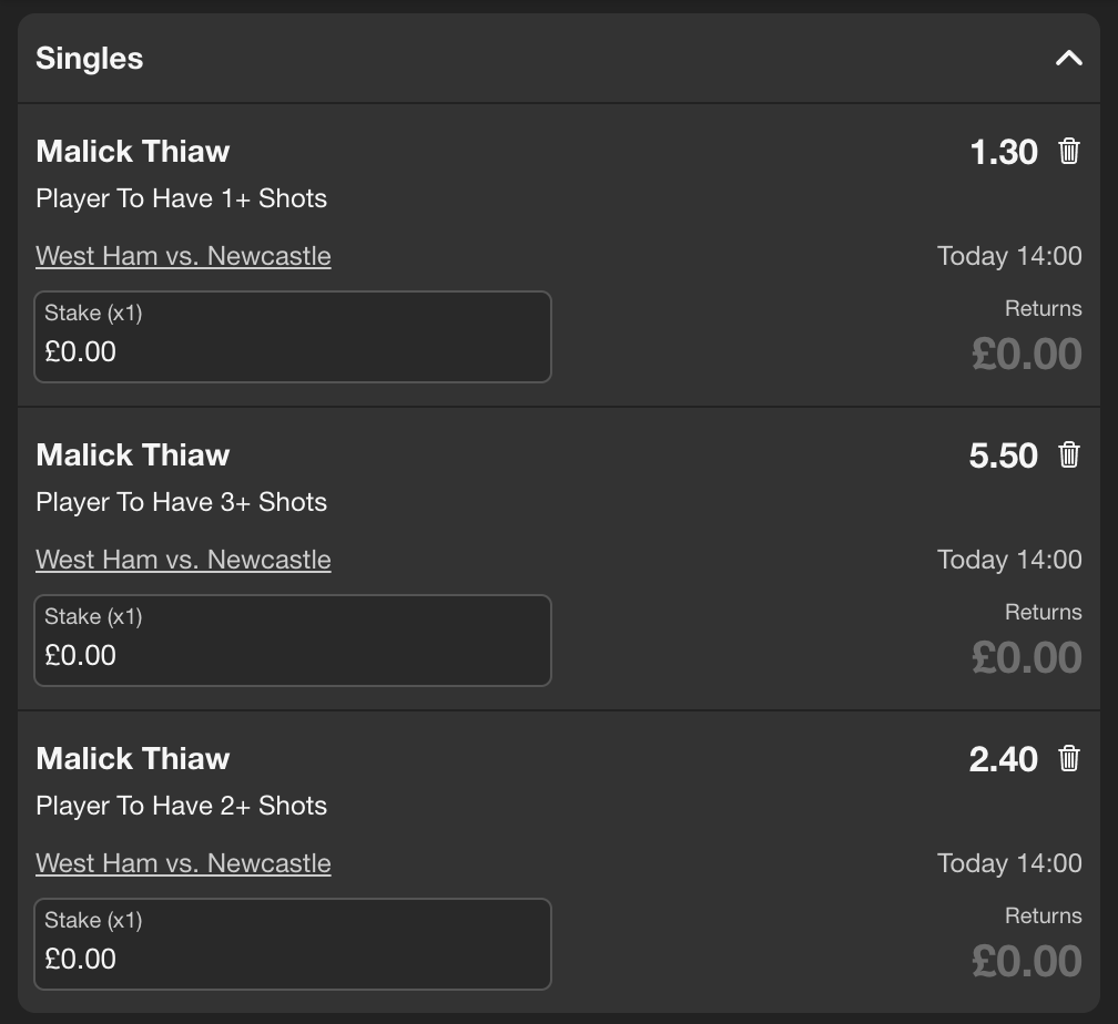 GeorgeLikesBets's tweet photo. Solid CLV considering I placed the bets and posted this around 35 minutes ago. Hopefully it pays off.

Malick Thiaw o0.5 shots (1.75 ➡️ 1.3)
Malick Thiaw o1.5 shots (4.75 ➡️ 2.4)
Malick Thiaw o2.5 shots (13 ➡️ 5.5) https://t.co/y0F1cYDQM9