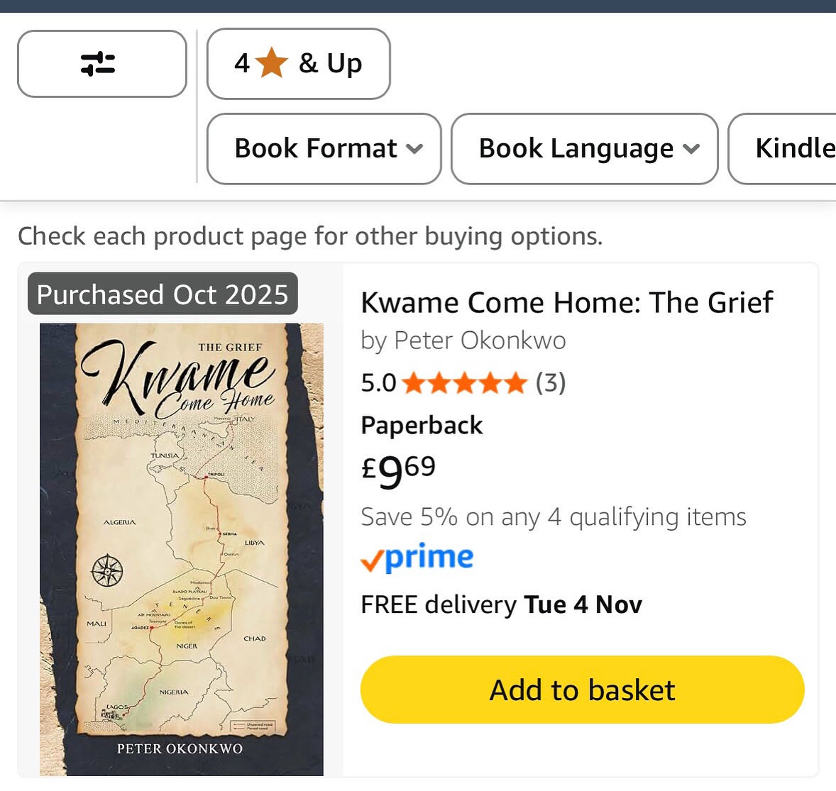 Now three global rating on Amazon UK and two on Amazon US. Lovely enough for a new indie book release. Aw. 

Link: amazon.com/Kwame-Come-Hom…