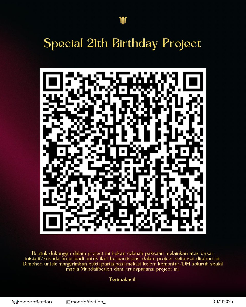 mandaffection's tweet image. Special 21th Birthday❤️‍🔥

Hallo semuanya, pada bulan Desember nanti akan berlangsung serangkaian Project Seitansai Amanda secara Offline oleh mandaffection.

Dan kini kami membuka donasi bagi kalian yang ingin ikut berpartisipasi dalam project Seitansai Amanda yang ke-21 tahun.