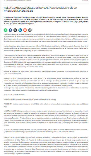 Cybertario's tweet photo. Año 2008. Gobierno del F.A. La misma Constitución; otros valores.

 “El motivo por el cual ha presentado la renuncia, es que su cargo es incompatible con el ejercicio de la cardiología clínica”. (Ministra de Salud Pública, María Julia Muñoz, sobre la renuncia a la presidencia de ASSE de Baltasar Aguilar, según publicó ASSE en su página oficial el 13/10/2008) @MSPUruguay @ASSEcomunica @LustembergC