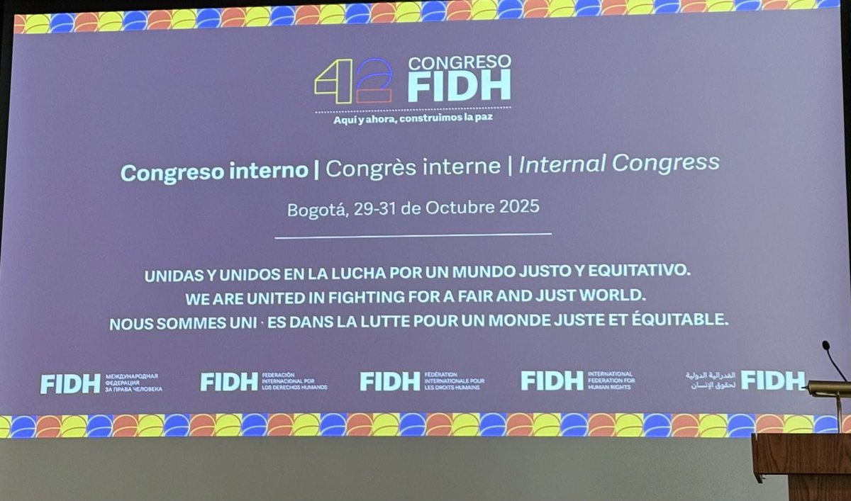 Derneğimiz Genel Merkezi ve Diyarbakır Şubemizin de aralarında olduğu dünya çapında 196 üyesi olan, 1922’de kurulmuş ve merkezi Paris’te bulunan Uluslararası İnsan Hakları Federasyonunun, 42. Olağan Genel Kurulu 27 ile 31 Ekim tarihleri arasında Kolombiya’nın başkenti Bogota’da