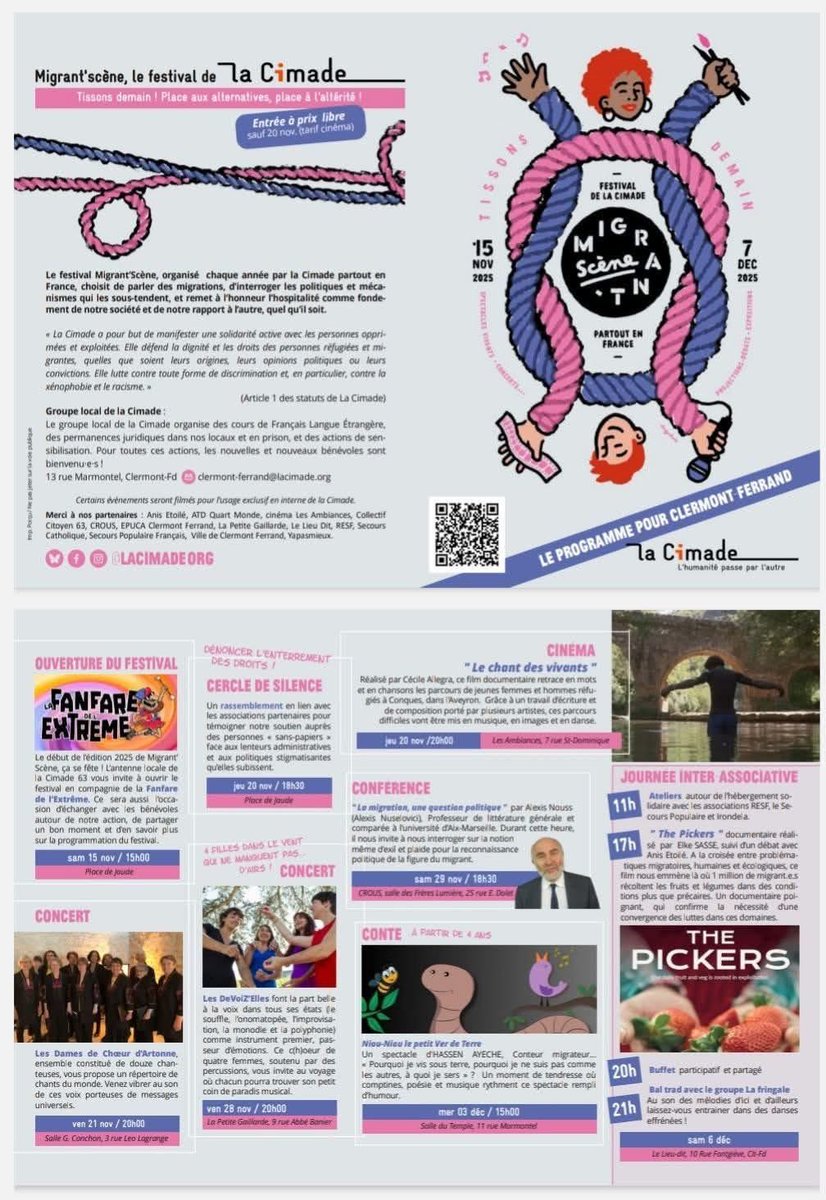 📌 Retrouvez et partagez le programme de Migrant’scène 2025 à #ClermontFd le festival culturel et engagé de la <a href="/lacimade/">La Cimade</a> 63, membre du RESF 63.