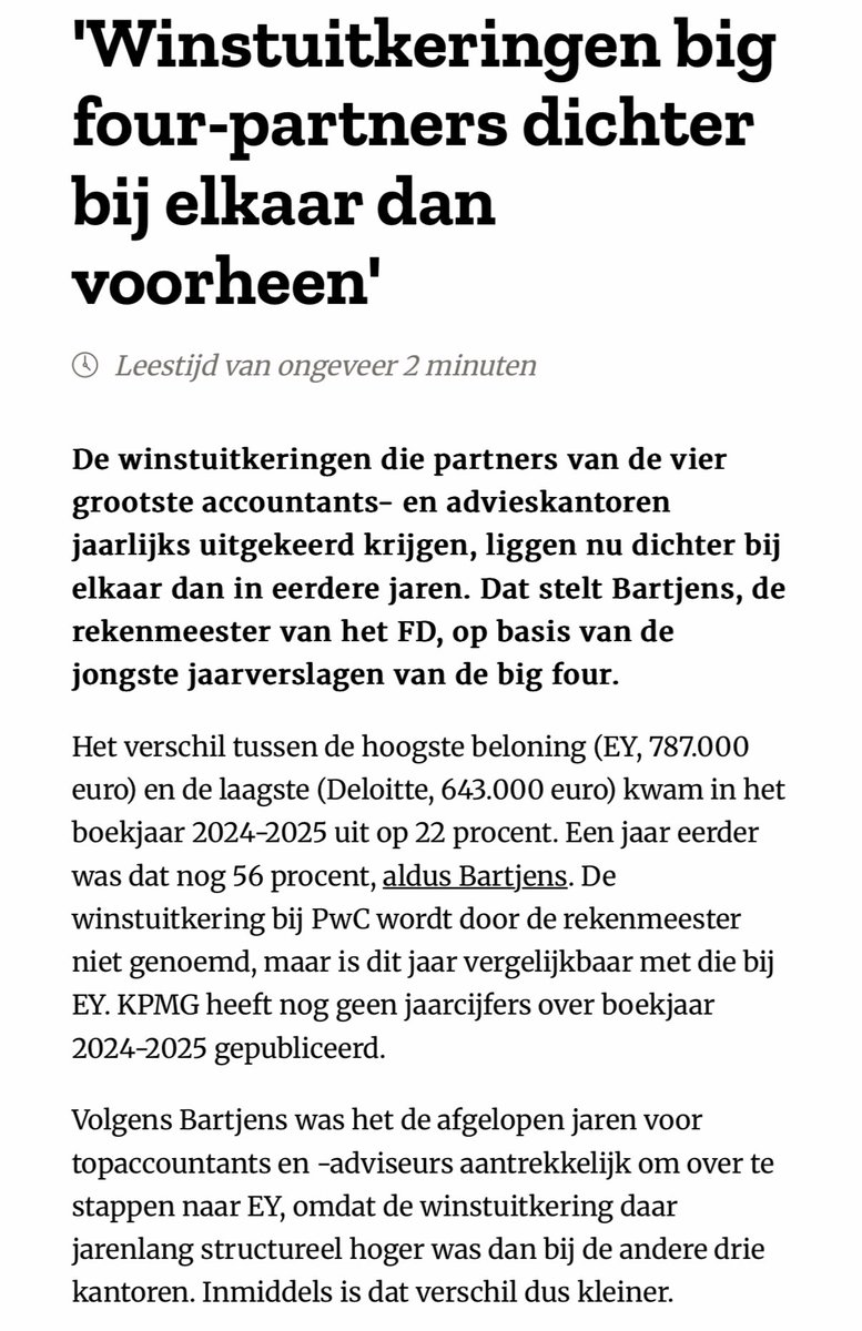 Protect_World16's tweet image. Ik heb niks tegen marktwerking en dat mensen die hard werken goed verdienen, maar dit⬇️ is toch echt wel buitensporig naar mijn bescheiden mening #partners #accountants #PWC #EY #KPMG #Deloitte #Big4 #Bigfour
Let wel: dit zijn geen CEO’s of zo hè!