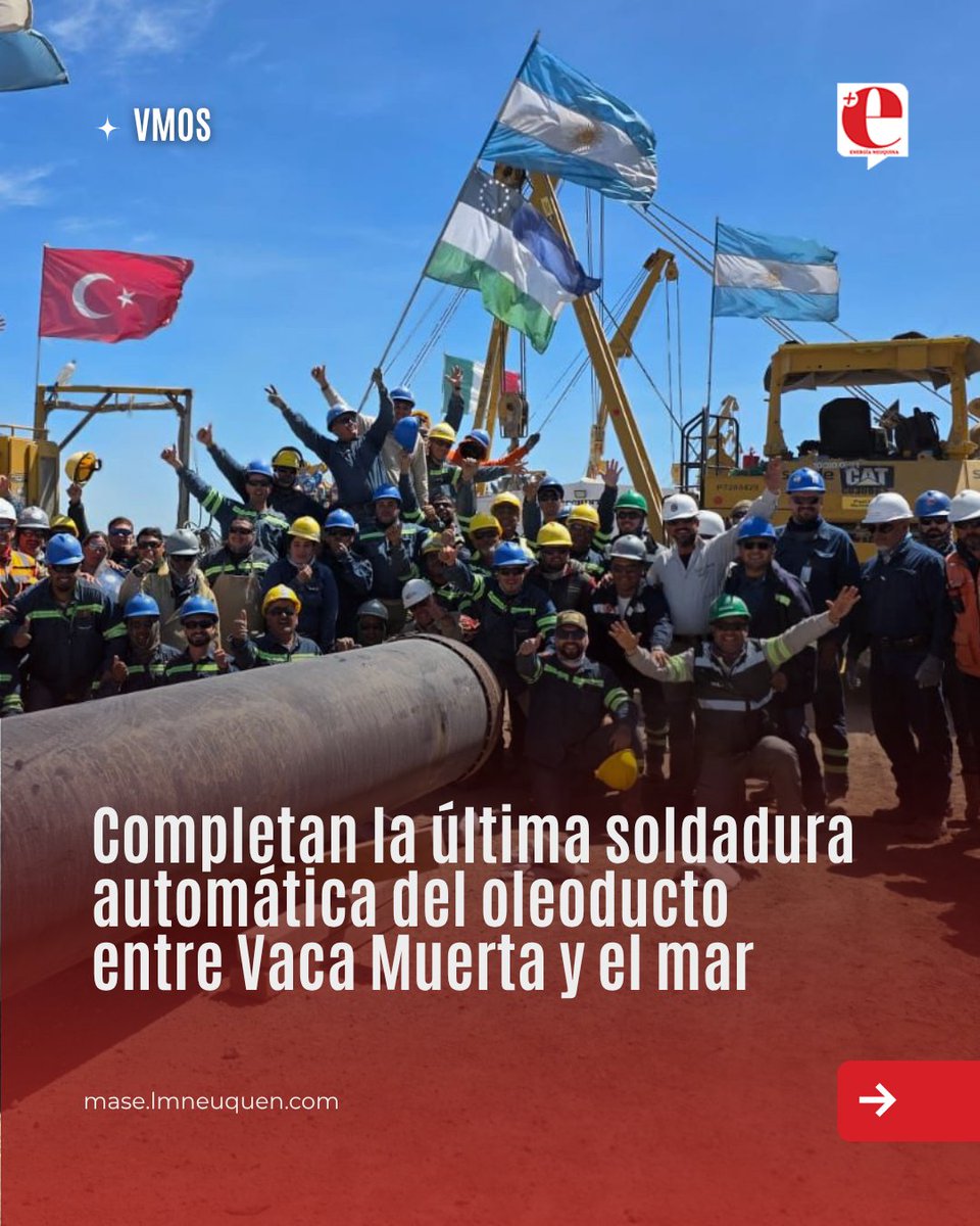 MasEnergiaLMN's tweet image. 👩‍🏭 La obra del #VMOS finalizó este sábado la última soldadura automática en línea regular en el ingreso a la Terminal Portuaria de #PuntaColorada (#RíoNegro), donde se almacenará el crudo de #VacaMuerta, para su futura exportación a partir de diciembre de 2026.