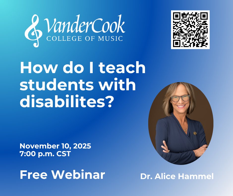How can we make music accessible to every student? 🎶

Join Dr. Alice Hammel for the MECA Webinar:
“How Do I Teach Students with Disabilities?”

📅 Nov. 10 | 🕖 7pm CST | 💻 Zoom
🎓 Hosted by VanderCook College of Music’s MECA program

🔗 Register: hubs.la/Q03R1Mxc0