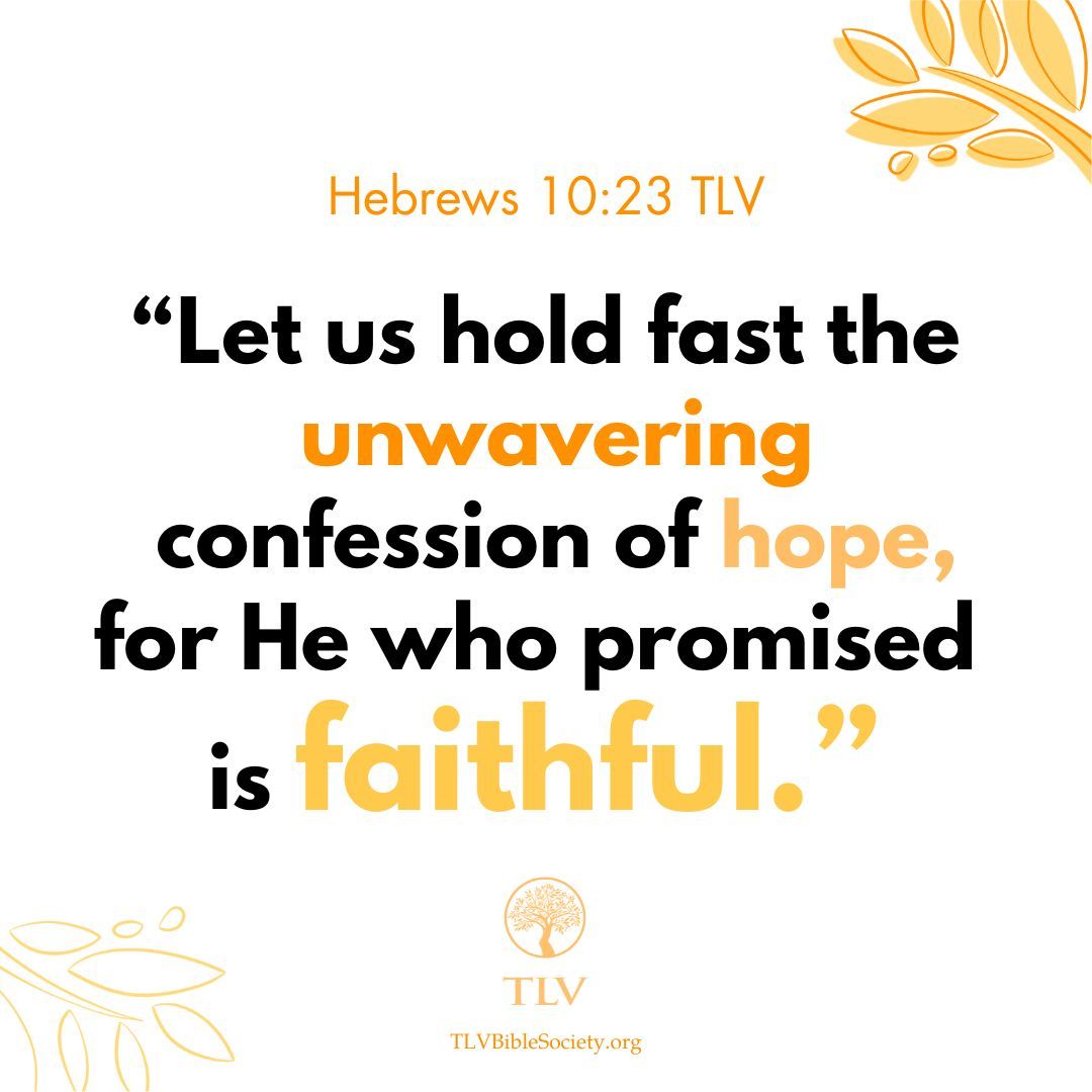 TLVBibleSociety's tweet image. "Let us hold fast the unwavering confession of hope, for He who promised is faithful." Hebrews 10:23 TLV
#verseoftheday #votd #scripture #bibleverse #dailybibleverse #tlvbible #tlv #bibleverseoftheday #WordofGod #shalom