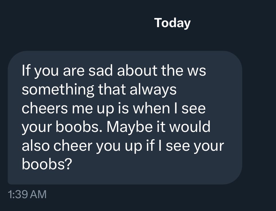 MapleMomEh's tweet image. “If you are sad about the World Aeries you could just show me your boobs” 😂
