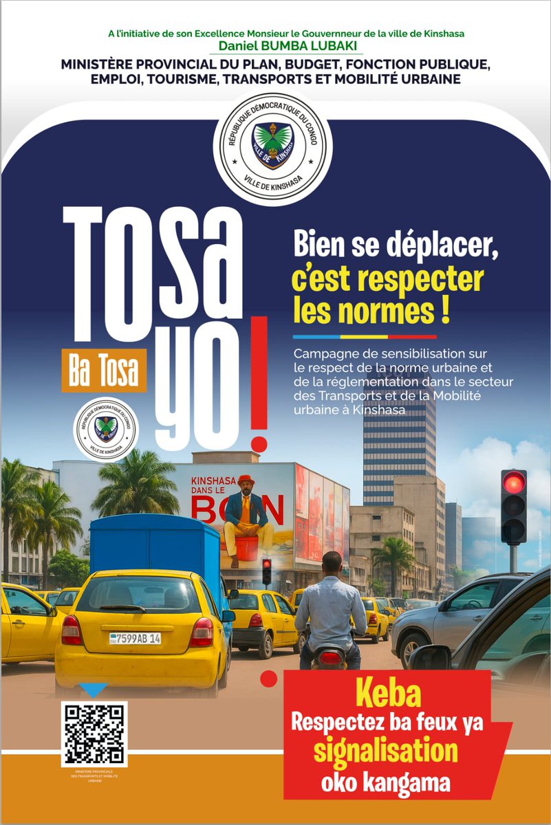 #KINSHASA| Sous l’impulsion de Son Excellence Monsieur @DanielBumbaLubaki, Gouverneur de la Ville de Kinshasa,
le Ministère provincial du Plan, du Budget, de la Fonction publique, de l’Emploi, du Tourisme et de la Mobilité urbaine,
conduit par Son Excellence Monsieur