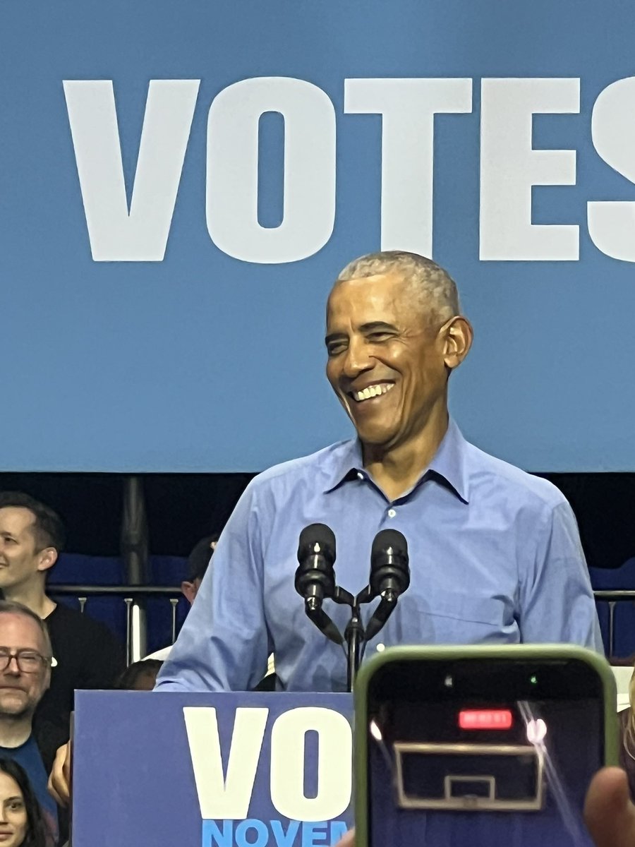 DanTheDemOK's tweet photo. Got to see Obama in the great state of NJ for my birthday! Only 2 more days till Election Day! Let’s bring it home folks! https://t.co/uy3lKBdkfm