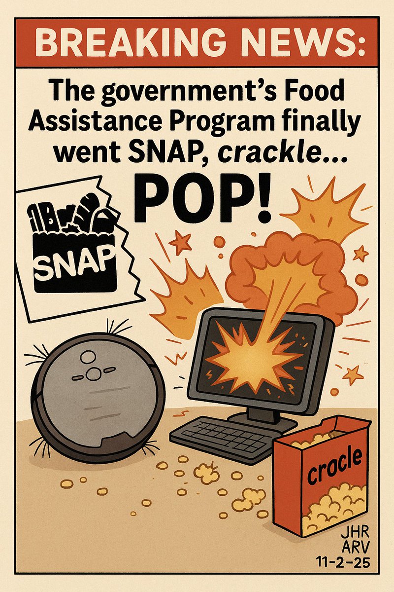 jhrTravel's tweet image. BREAKING NEWS: The government’s Food Assistance Program finally went SNAP, crackle… POP! 🍞💥  
System overload, benefits frozen, and now everyone’s just trying to reboot breakfast. 😂  

#SNAP #FoodAssistance #SNAPProgram #GovernmentTechFail #AIHumor #SystemCrash #DigitalAge…