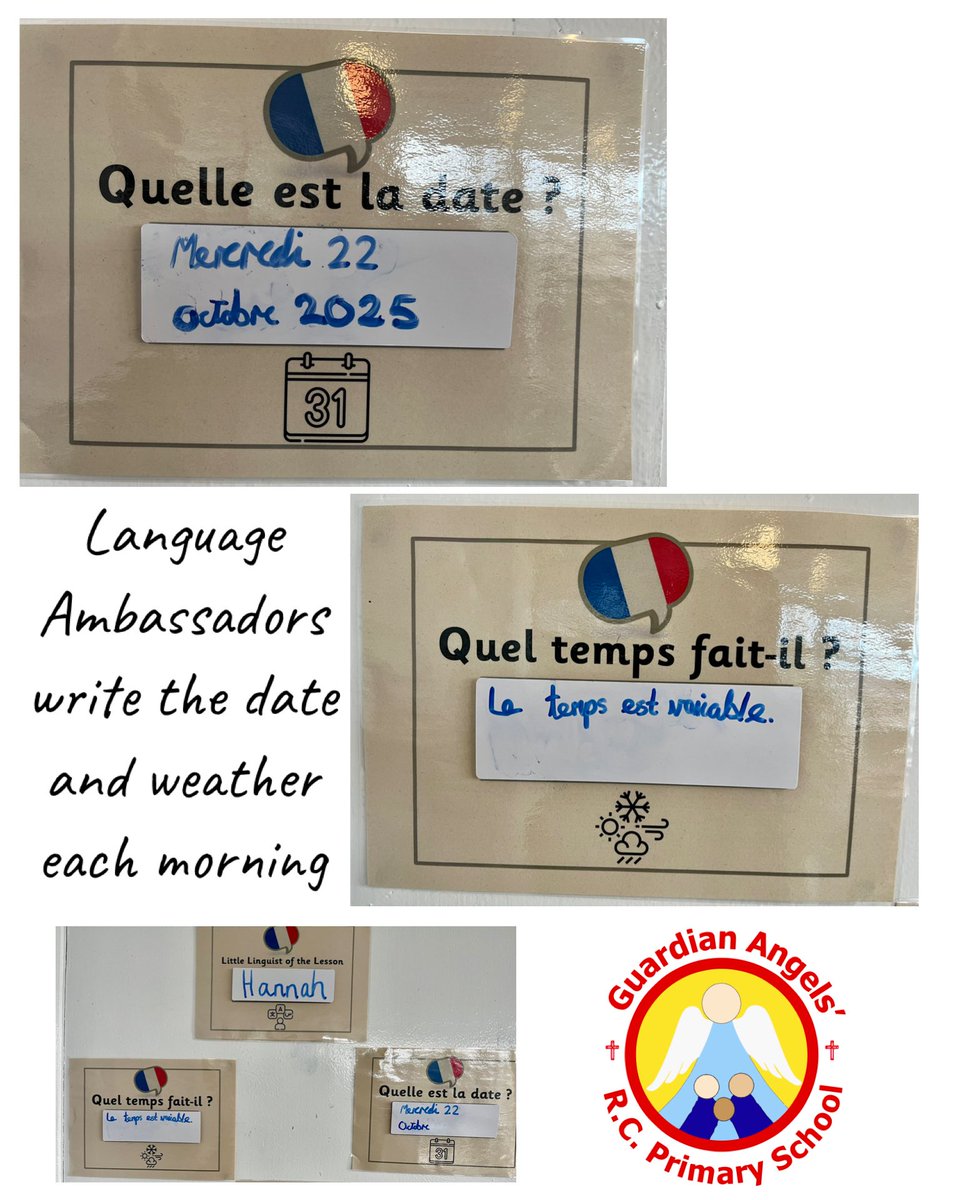 MmeBirtwistle's tweet photo. 🌍✨ Our fortnightly Language Ambassadors @OurBury &amp; @GA_Bury take on an important classroom job - updating our date and weather displays! A fun way to build routine, responsibility, and real-world language skills. #PrimaryLanguages #StudentLeaders https://t.co/c9z0jYRpVT