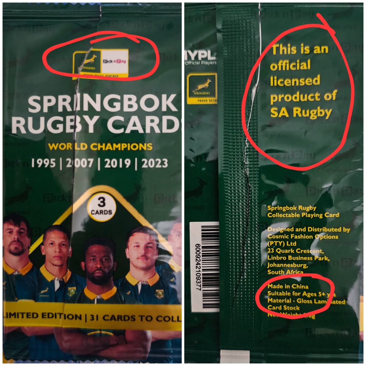 An opportunity embarassingly missed to promote an SA business given you are trying to represent a <a href="/ProudlySA/">Proudly South African</a> <a href="/Springboks/">Springboks</a> brand hey <a href="/PicknPay/">Pick n Pay</a> ? <a href="/PresidencyZA/">The Presidency 🇿🇦</a> <a href="/Sixty60_Tweets/">Checkers Sixty60</a> <a href="/RassieRugby/">Johan Erasmus</a> <a href="/SiyaKolisi/">Siya Kolisi</a> #SellOut Don't preach how difficult it is for SAn's in speeches when u offshore