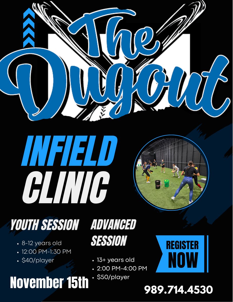 Our last infield clinics of 2025 will be held on November 15th!

Contact Coach <a href="/JeffSanak/">Jeff Sanak</a> to reserve your spot 🥎⚾