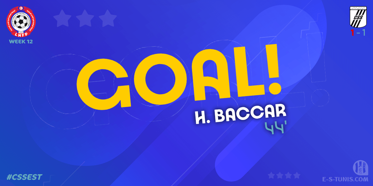 ESTuniscom's tweet photo. ⏱ 45'+1 | #Ligue1Tn🇹🇳 Week 12 #CSSEST | #CSSfaxien 1⃣-1⃣ @ESTuniscom : ⚽️ H. Baccar (CSS) scores! / هدف / But https://t.co/AvWx03Vm57