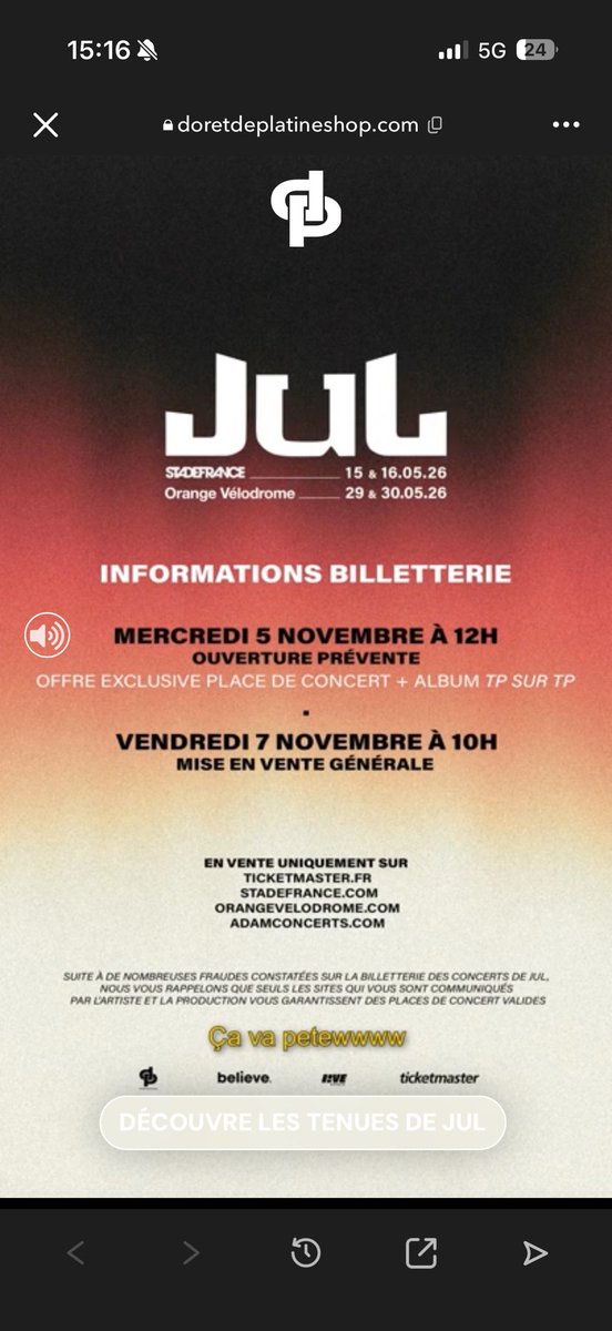 🚨JUL ANNONCE UN RETOUR AU STADE DE FRANCE ET VÉLODROME EN 2026 !!!!! 🤯

📆SDF 15, 16 MAI 2026 
📆VEL 29, 30 MAI 2026