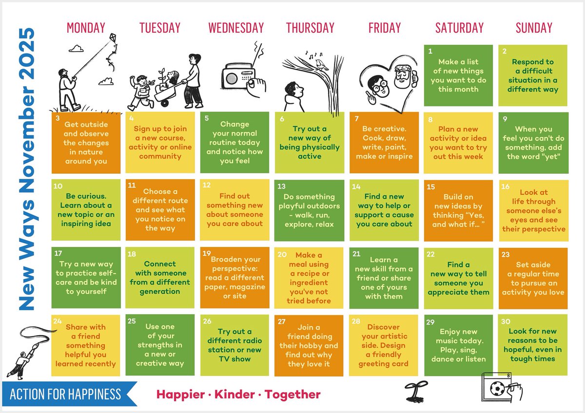 actionhappiness's tweet image. New Ways November - Day 2: Respond to a difficult situation in a different way actionforhappiness.org/new-ways-novem… #NewWaysNovember