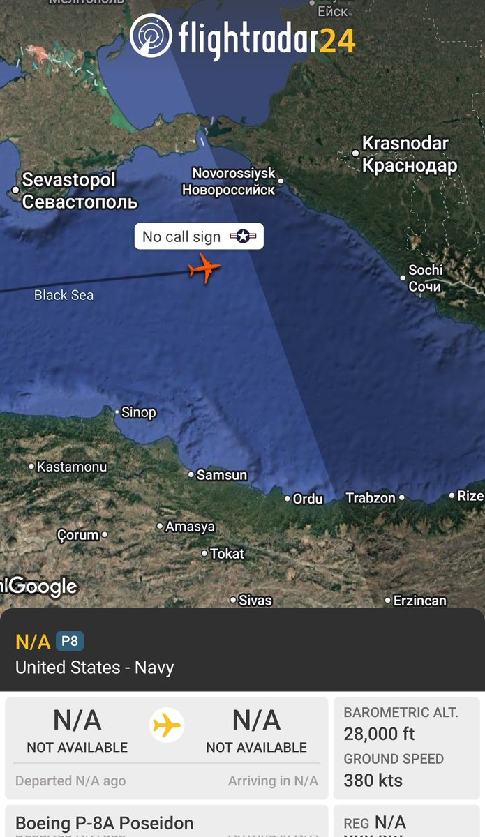 sipjack1776's tweet photo. P-8A πΊπ²
#AE688F
Out of Sigonella approaching the eastern Black Sea.
@Borrowed7Time @N214WN @CeciliaSykala https://t.co/zwDaLxd2bQ