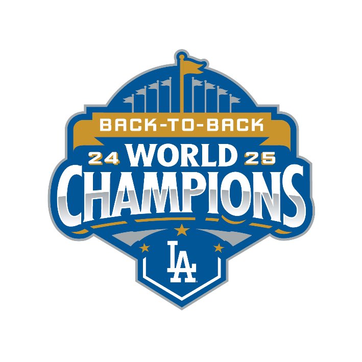 DMAC_LA's tweet image. The Dodgers official back-to-back World Series Champions logo is 🔥
