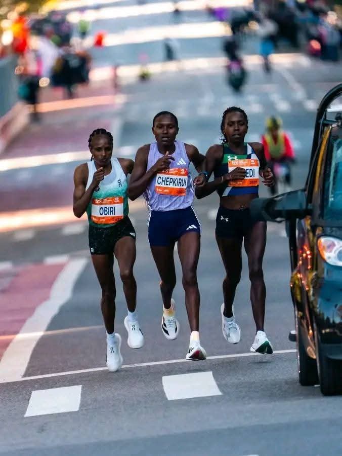 HonJNyakundi's tweet photo. Congratulations Hellen Obiri, Sharon Lokedi, and Sheila Chepkirui for a stunning 1-2-3 Kenyan finish at the New York City Marathon, wonderful Kenyan machines. https://t.co/U9lvT9bRs4