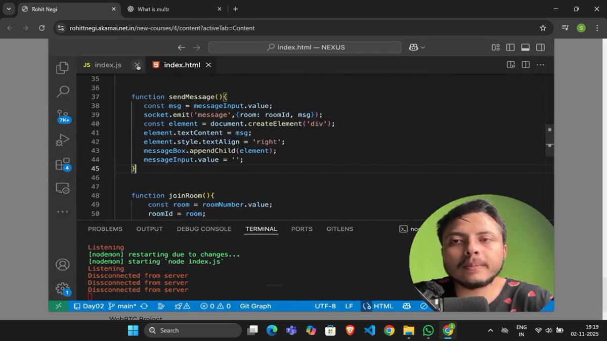 Samir_kumar19's tweet image. Day 35 of #100DaysOfCode 🚀
1️⃣ Studied WebSockets &amp;amp; Socket.io 
2️⃣ Understood how real-time communication works 
3️⃣ Covered ~3 hrs of lecture — learned a lot of new things 
⚡ Productivity: Medium
@rohit_negi9
#WebSockets #NodeJS #BackendDevelopment #BuildInPublic