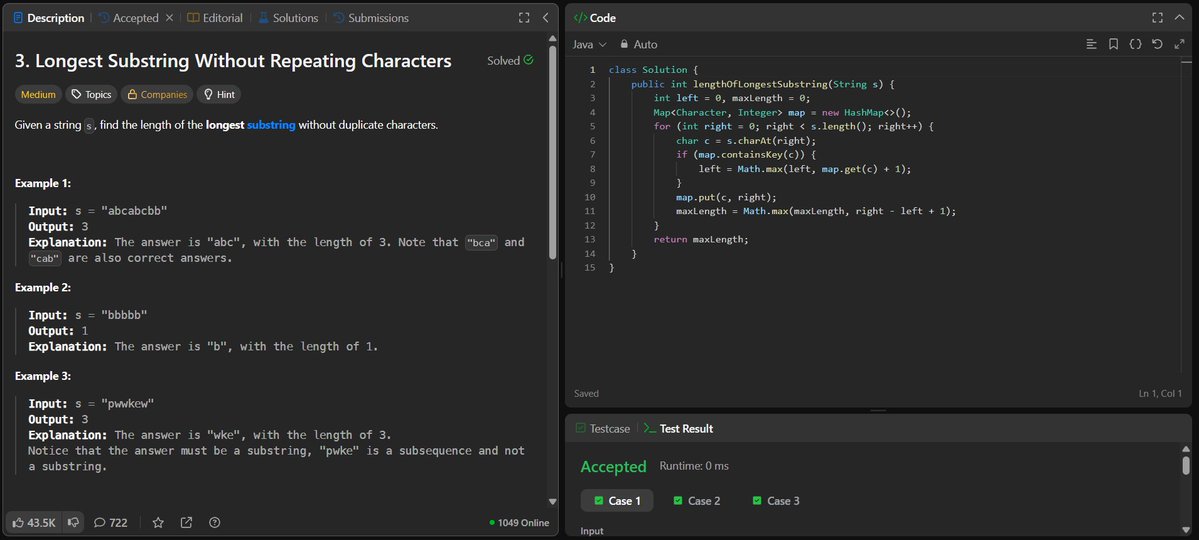 rituu_09's tweet image. Day 306 of 2025:                           
👩‍💻 Code to Crack Companies!      
🧩 Q11: Longest Substring Without Repeating Characters
🧩 Q12: Two Sum Problem
#CodingJourney #PlacementPrep #2025Goals #leetcode #letsconnect