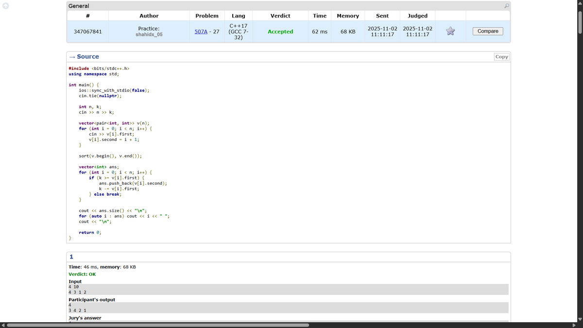 shahidx_05's tweet image. Day 231 – #365DaysOfCode
✅ Count Unguarded Cells in the Grid
✅ Max DAG Edges
✅ Codeforces 507A – Amr and Music
✅ Leetcode weekly contest
#DSA #LeetCode #GeeksForGeeks #Codeforces #ProblemSolving #CompetitiveProgramming #CodingJourney #BuildInPublic #LearnInPublic