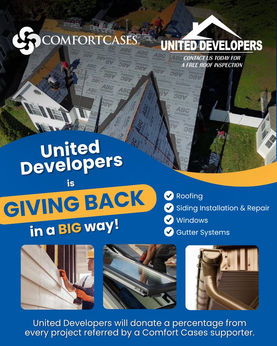 ComfortCases's tweet image. We’re proud to partner with United Developers Roofing to bring dignity and hope to children in foster care.

When you book your project, mention Comfort Cases — a portion will be donated to support youth entering foster care. 💙

👉 udroofing.com
