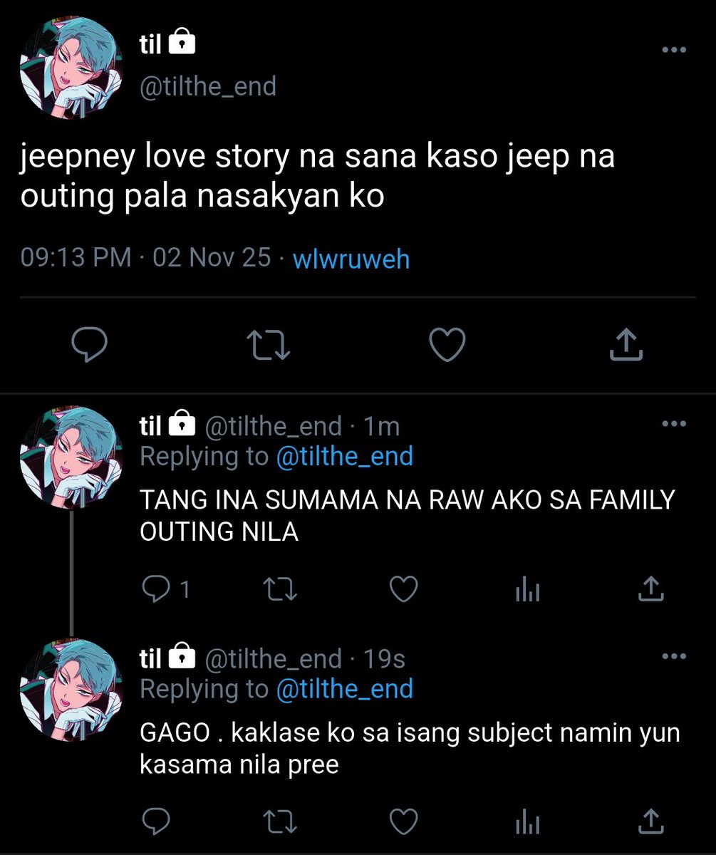 wlwruweh's tweet photo. jeepney love story / accidentally inlove 
— an #ivantill filo au prompt
HAHAHAHAHA maling jeep nasakyan mo, pag outing pala, tas crush ka nung pinsan nila kaya sumama ka na na raw 

: crack - fluff, comfort, filo au https://t.co/q4K7hwnpvA