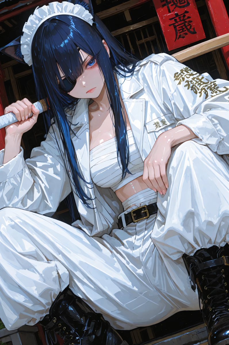 ヤンチャしてた頃のネコミミ眼帯メイドちゃん。
#aiart #aiイラスト