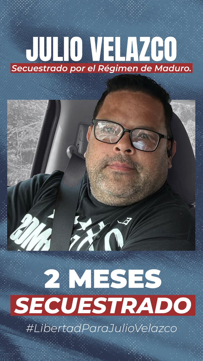 Hoy se cumplen 2 meses de la detención arbitraria de mi amigo #JulioVelazco un hombre de fe y oración, padre de mi hermano <a href="/marcosvelazco_1/">Marcos Velazco</a> 

Pido por su LIBERACIÓN INMEDIATA y el cese de la persecución política en Venezuela por la dictadura de Maduro.