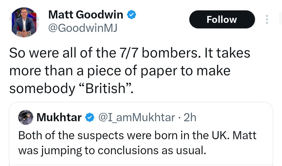 Matt Goodwin stating that black people cannot be British. 

This is who <a href="/bbcquestiontime/">BBC Question Time</a> decide to have on their show.