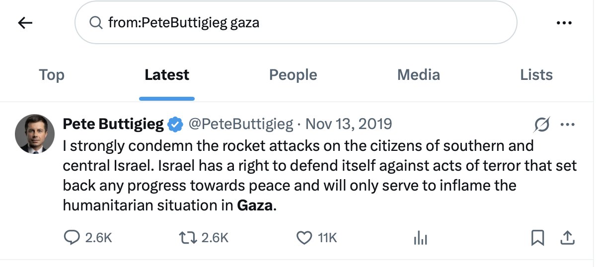 AliAbunimah's tweet image. An early reminder, this is the only thing @PeteButtigieg has ever tweeted about Gaza. This empty shell, who recently spouted the Bidenesque genocidal Oct 7 atrocity lies about &quot;babies being put in ovens,&quot; is who the psycho billionaires will try to foist on us soon.
