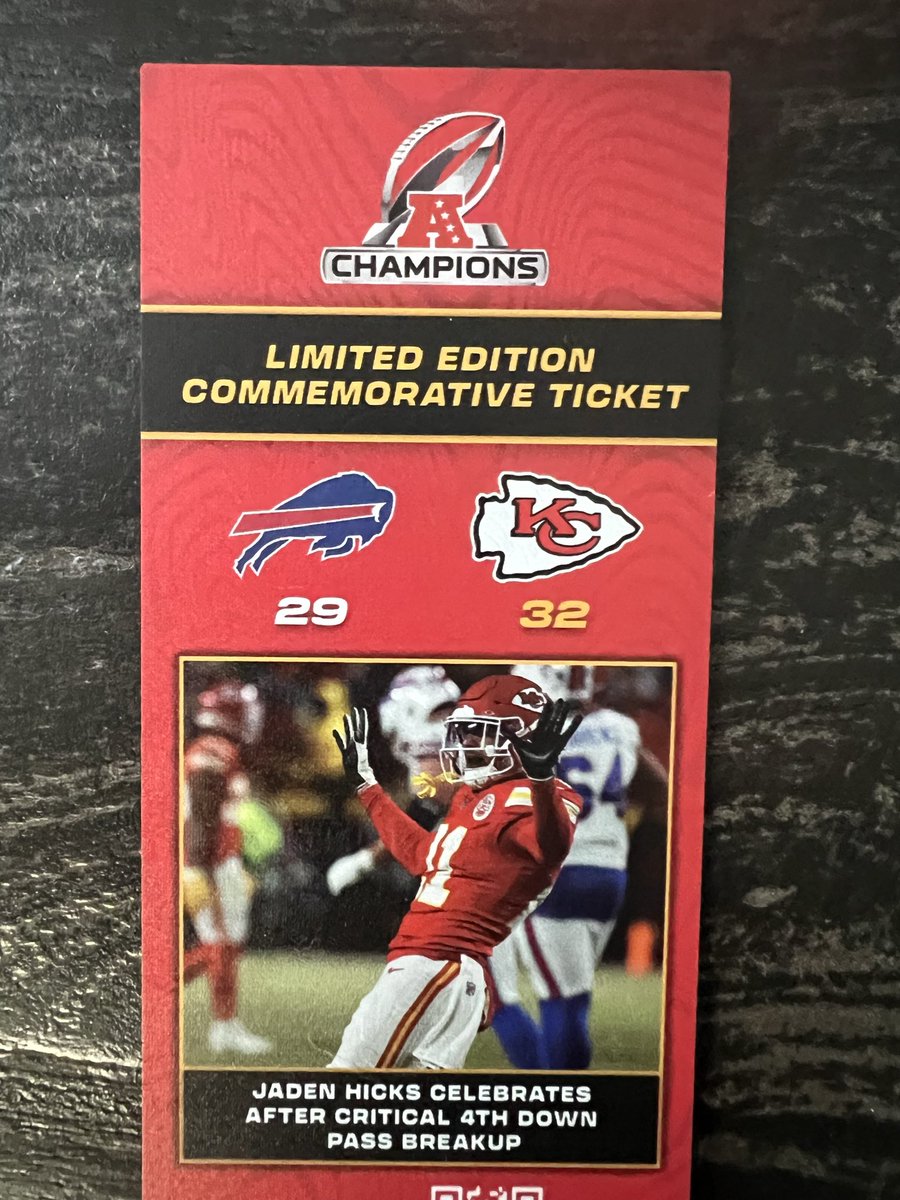JBside13's tweet photo. Week9 #ChiefsKingdom #NFL giveaway🚨 

FollowME &amp; RT♻️this post for ur chance to win last years AFC Championship limited edition game ticket (unsigned) featuring @JadenHicks11 Winner 🗣️🗣️11/6 #ChiefsvsBills 

Worthy anytime TD incoming today! LFG😤😎 🏎️ 💨 https://t.co/TsWZ0Dhbmz