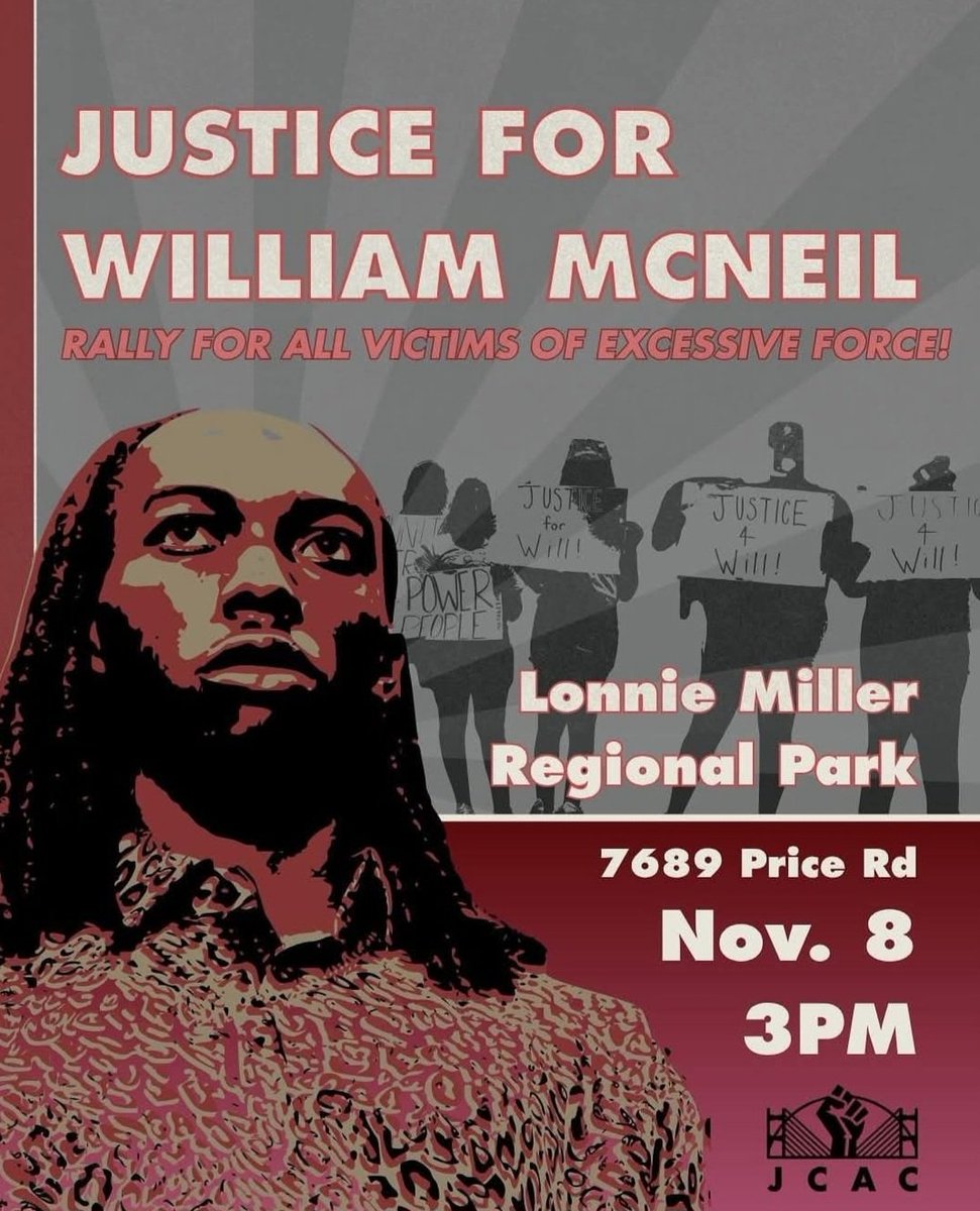 northsidecoj's tweet image. 🚨COMMUNITY CALL TO ACTION 🚨

JUSTICE FOR WILLIAM MCNEIL JR. and all victims of JSO excessive force

🗓️ Saturday, November 8
📍Lonnie Miller Park (near Pavillion 2)
✊🏾7689 Price Rd
🕙 3 p.m.

Join us to learn, fellowship and build solidarity as we demand better for our city!