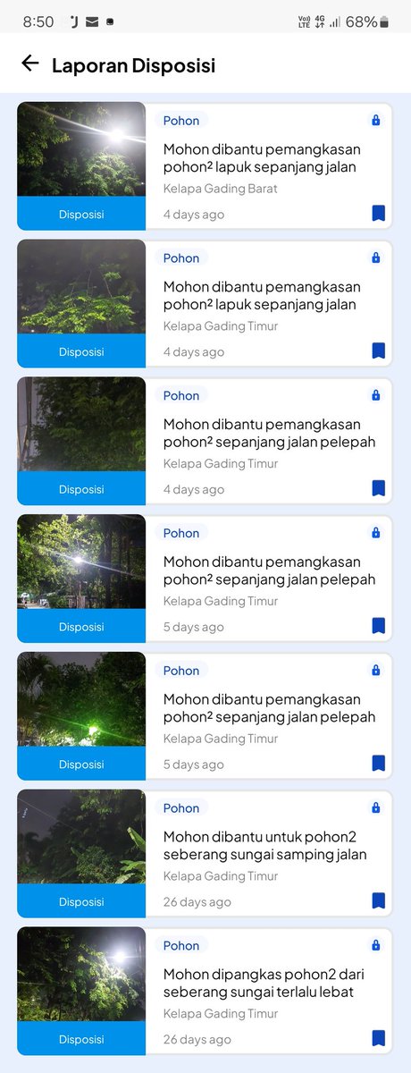 nicho_d's tweet photo. @ranokarno_ @pramonoanung Mhn ijin dibantu Pak Gub dan Pak Wagub yth, sudah lapor pemangkasan pohon² tinggi, miring dan lapuk di sepanjang jl. Pelepah Raya, Kelapa Gading Timur, belum ada TL sama sekali. Terima kasih banyak. https://t.co/Rr3sb9RgGe