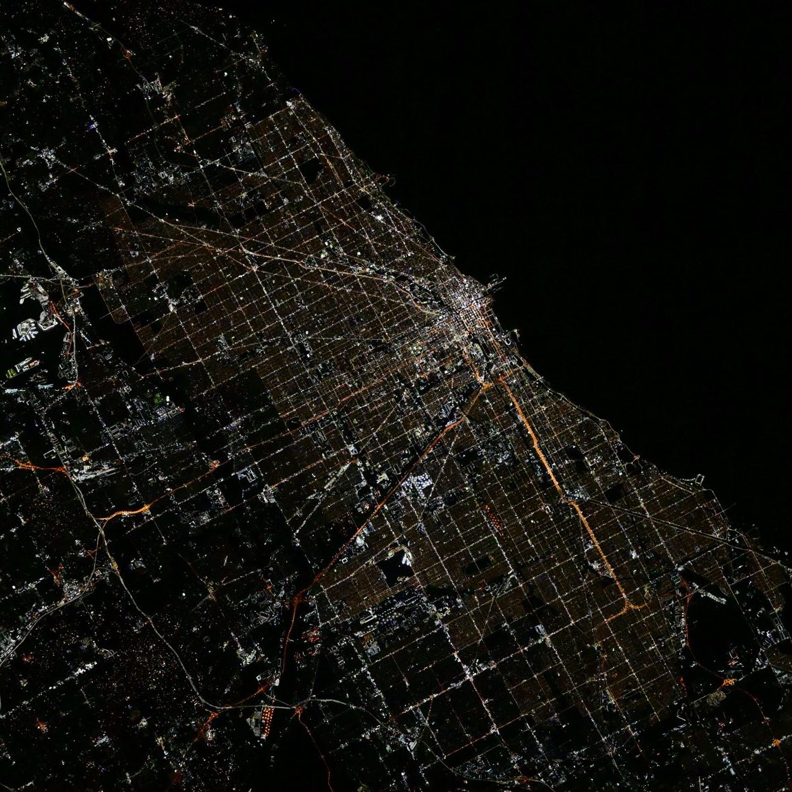 Comparing Chicago in 2011 to today.

The shift from sodium lighting to LEDs is especially visible from space.