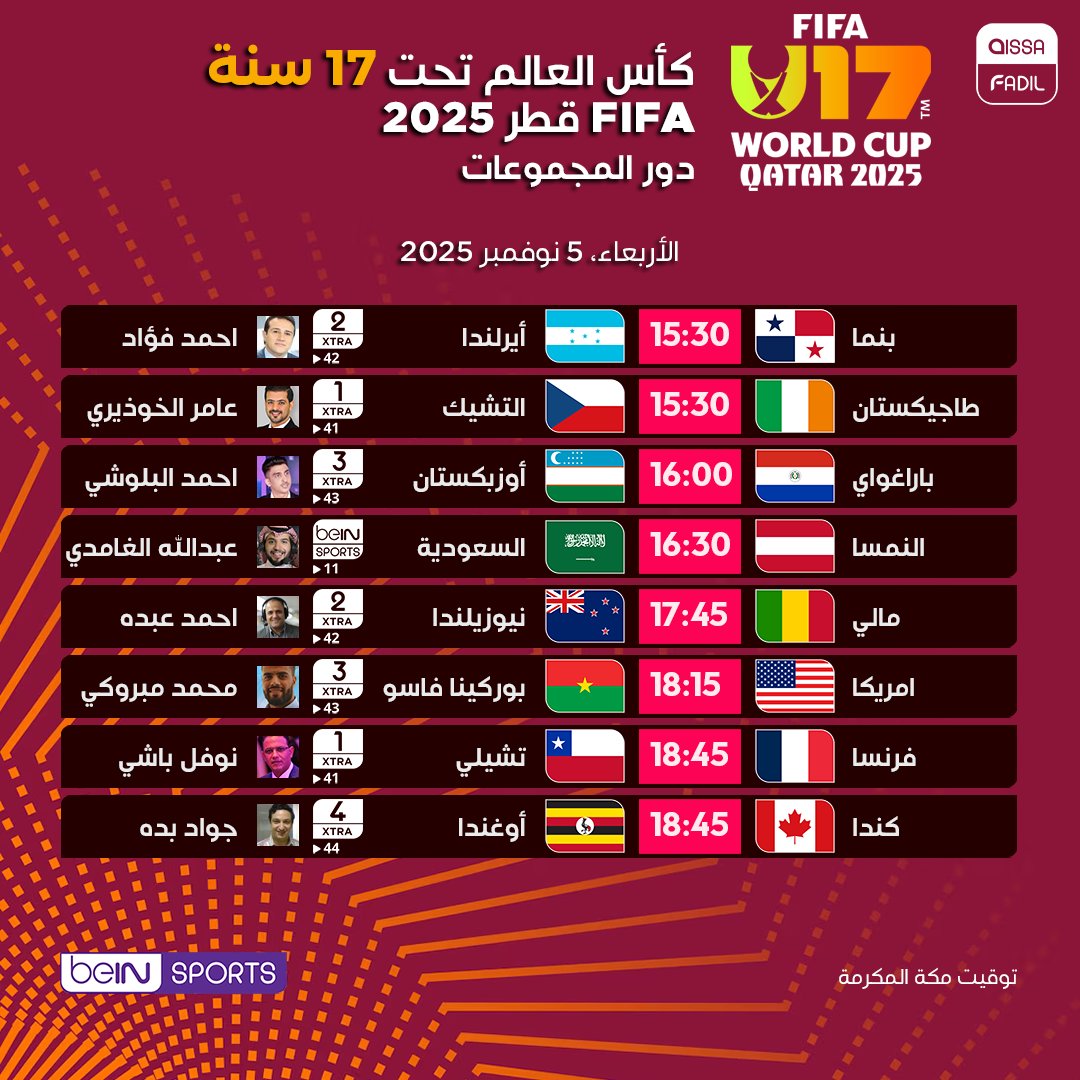 aissa_fadil's tweet image. 🗓️ جدول مباريات الجولة الاولى من كأس العالم تحت 17 سنة FIFA قطر 2025™

#كأس_العالم_تحت_17_سنة
#FIFAWordcup2025 | #FIFA17