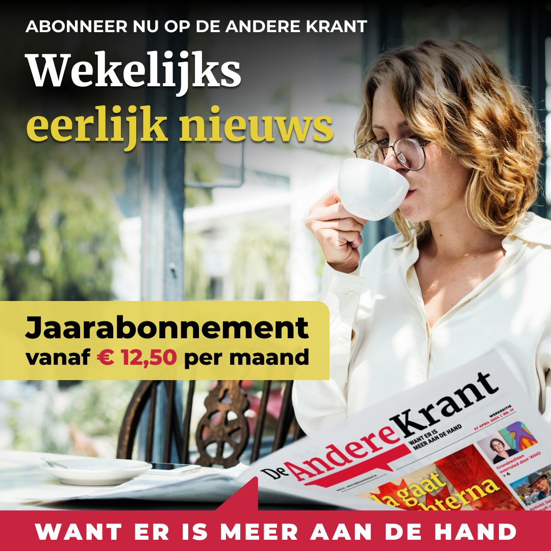 AndereKrant's tweet image. Elke week lees je in De Andere Krant het andere perspectief op de grote thema’s van deze tijd, met kritische vragen, onderbelichte feiten en stemmen die elders ontbreken.

Voor wie verder kijkt
👉 deanderekrant.nl/abonneer