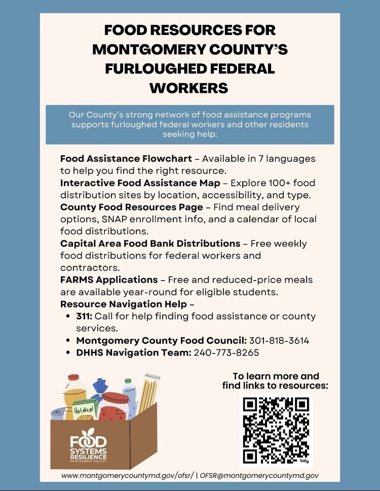 MoCoCouncilMD's tweet image. Food assistance is available through the Office of Food Systems Resilience and from community partners across Montgomery County. 
🍎🧀🥬🥔View the food distribution calendar and learn more about available resources: 
montgomerycountymd.gov/ofsr/food/inde…