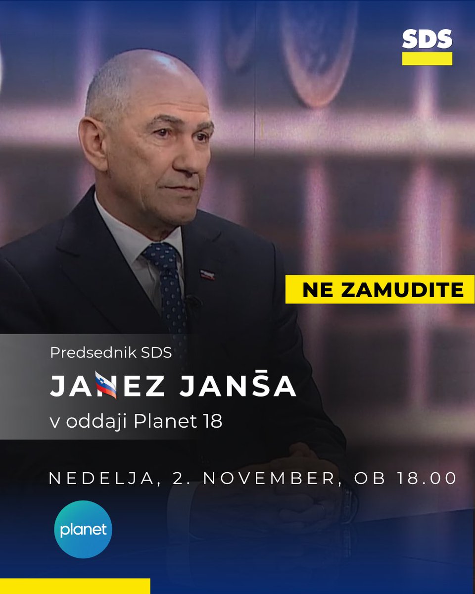 Ne zamudite 👇👇👇
Danes ob 18.00 uri na <a href="/PlanetTV/">Planet 18</a> gost oddaje <a href="/JJansaSDS/">Janez Janša</a> ...