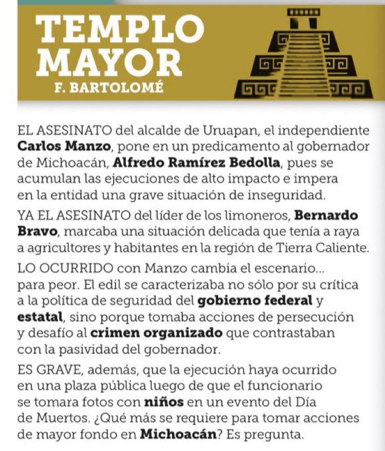 Mi condena y rechazo total al asesinato de #CarlosManzo a quien jamás <a href="/Claudiashein/">Claudia Sheinbaum Pardo</a> le quiso brindar ni apoyo, ni protección alguna

Lo que no supo prevenir el <a href="/GabSeguridadMX/">Gabinete de Seguridad de México</a> ahora lo pretenderá resolver propagandísticamente con la cantaleta de que se investigará y llegará hasta