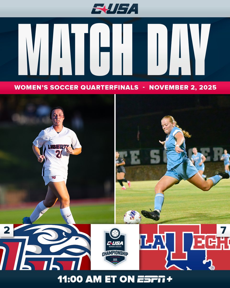 ⚽️🏆 MATCH DAY 🏆⚽️

(2) <a href="/LibertyWSoccer/">Liberty Women's Soccer</a> 🆚 (7) <a href="/LATechSOC/">LA Tech Soccer ⚽</a> 

🕰️ - 11 a.m. ET // 10 a.m. CT
📺 - ESPN+ (bit.ly/47SxwkW)
📊 - Live Stats (bit.ly/47FPINn)

#NoLimitsOnUs