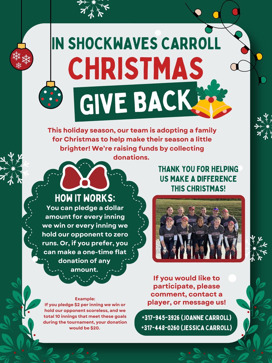 If you would want to help support families this Christmas please let us know 
<a href="/SW16uCarroll/">Indiana Shockwaves 16u Carroll National</a>