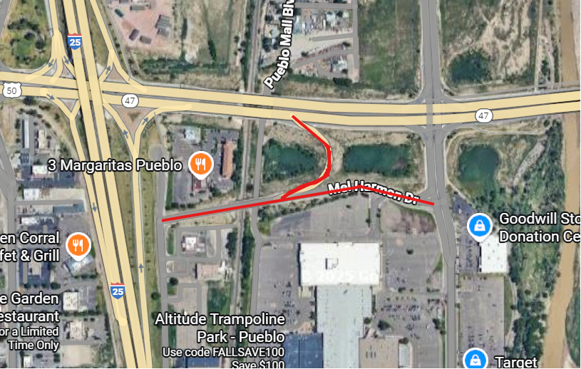 The City of Pueblo will begin bridge rehabilitation on Mel Harmon Bridge on Mon., Nov. 3. The Mel Harmon Bridge will be closed until completion on Mon., April 6, 2026. All businesses in the area will remain open and can be accessed via the frontage road off of W. 29th Street.