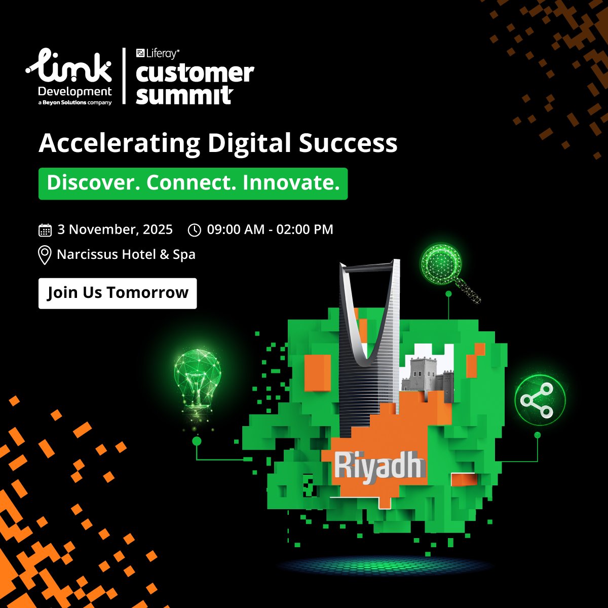 linkdevelopment's tweet image. Tomorrow is the day! The Liferay Customer Summit 2025 kicks off in Riyadh.

Join Link Development and Saudi Arabia&apos;s digital leaders tomorrow, November 3ʳᵈ at the Narcissus Hotel &amp;amp; Spa from 9:00 AM to 2:00 PM.

Don&apos;t miss this opportunity to connect with industry peers, discover…