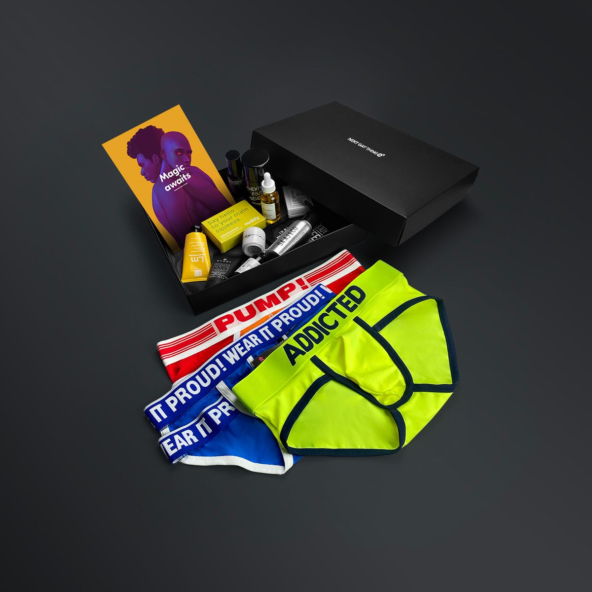 A quarterly subscription box for gay men with 3, 6 or 9 pairs of designer underwear, 12x grooming products, and top brand options. Hand-picked, shipped discreetly, and with a 100-day returns policy. Celebrate your style with the biggest #GayPack ever! bit.ly/3WxX54a