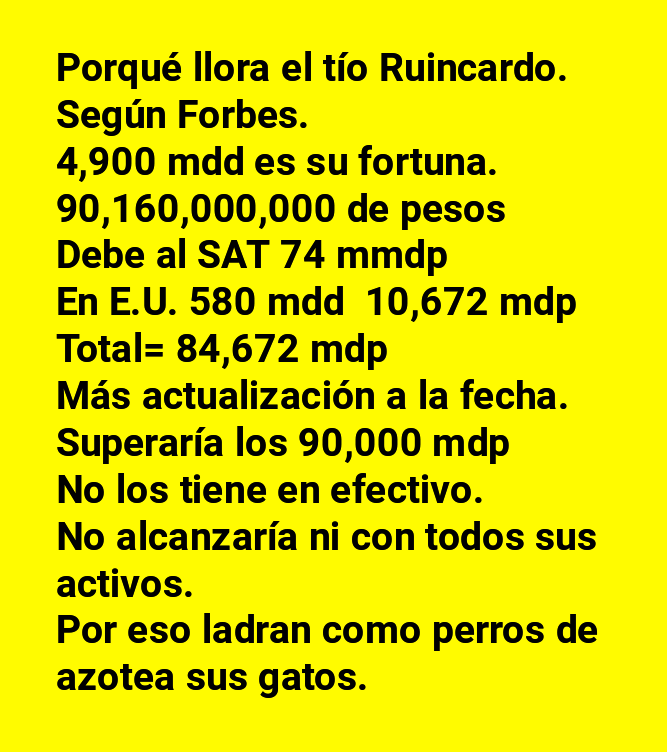 <a href="/NinfaSalinas/">Ninfa Salinas Sada</a> Qué él megahampon de tú padre ya pague lo qué debe, qué pague mejores salarios y deje de explotarlos, qué deje las chapuzas legales ( 6700 amparos) pata evadir su responsabilidad.
Deja la hipocresía a un lado.🫵