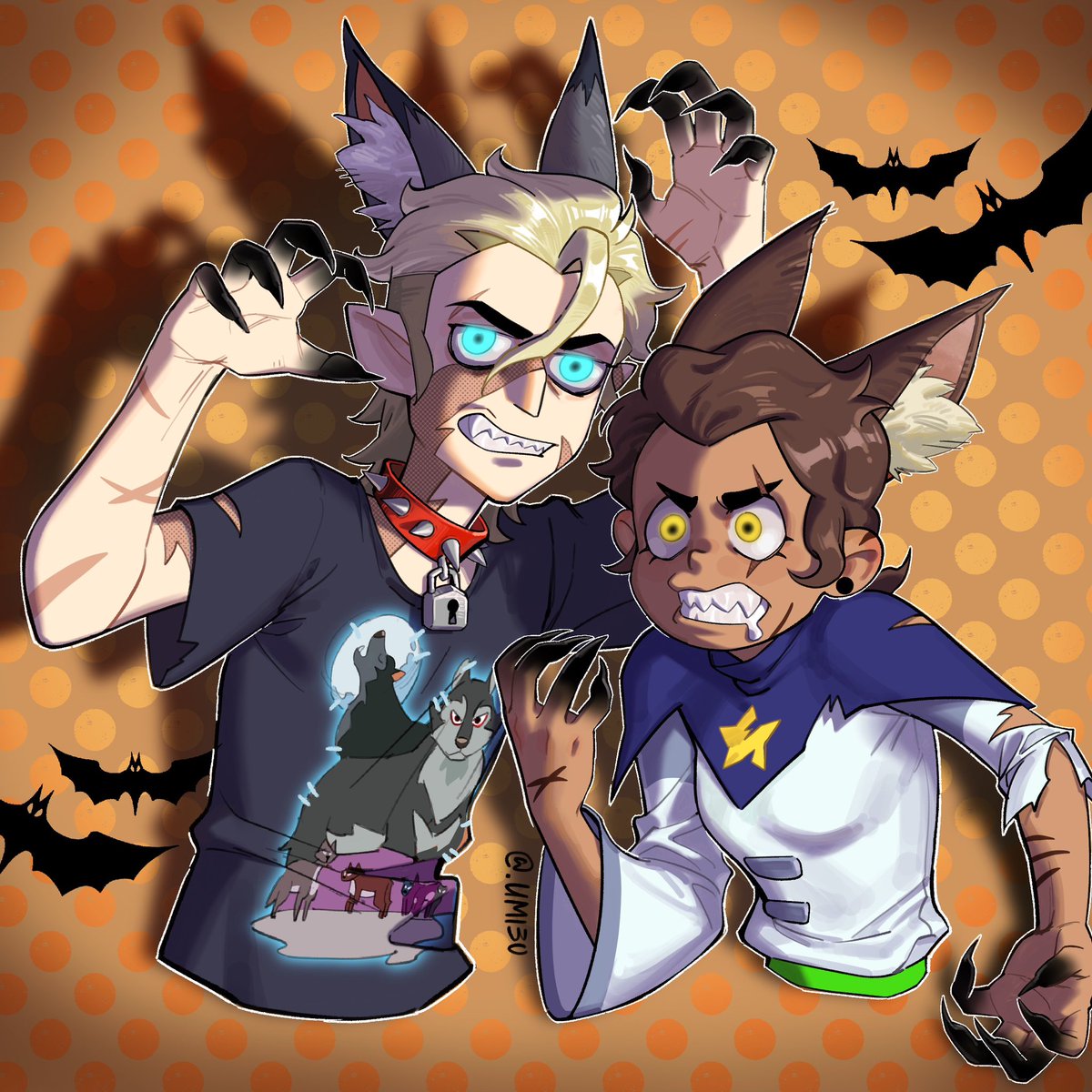 ummmmmax's tweet image. HAPPY HALLOWEEN👻🐺 
万圣节的时候忙晕头忘记发了😂
是狼人兄妹
#TheOwlHouse
