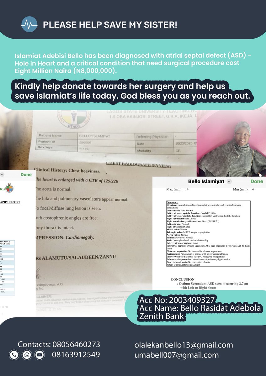 OlaL3kanMo's tweet image. Please kindly help save my kid sister.
She&apos;s in a critical Condition now and needs urgent Heart
Surgery!🙏
